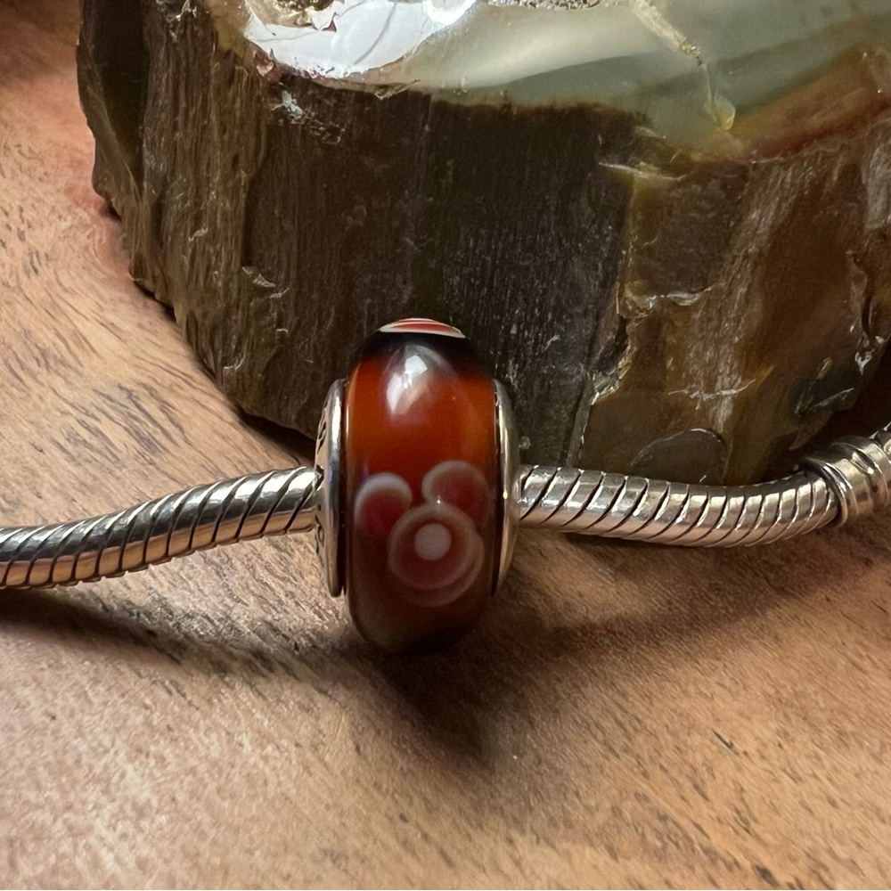 Authentic Pandora- Flowers For You Tangerine Murano Glass Bead Cinnamon Red